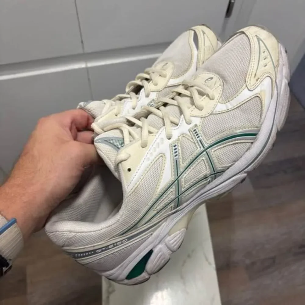 Asics GT-2160 White Cream Green Mesh Running Shoes Sneakers Mens Size 12